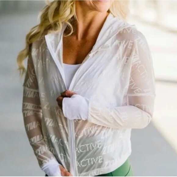 NWT Zyia Active White Sheer Breeze Hooded Jacket Windbreaker Women’s Size XXXL - Picture 1 of 16